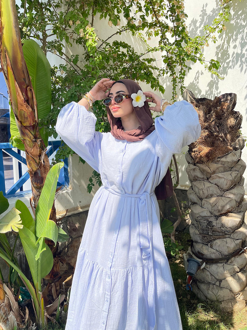 Wide Double-Cotton Dress With Belt