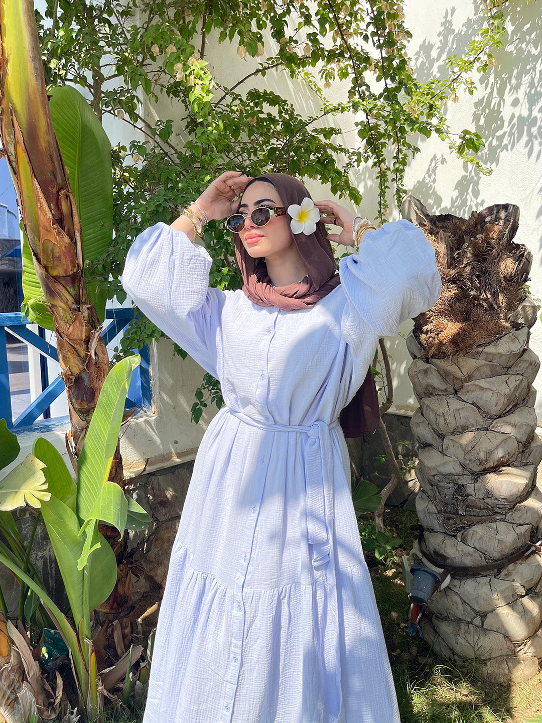 Wide Double-Cotton Dress With Belt