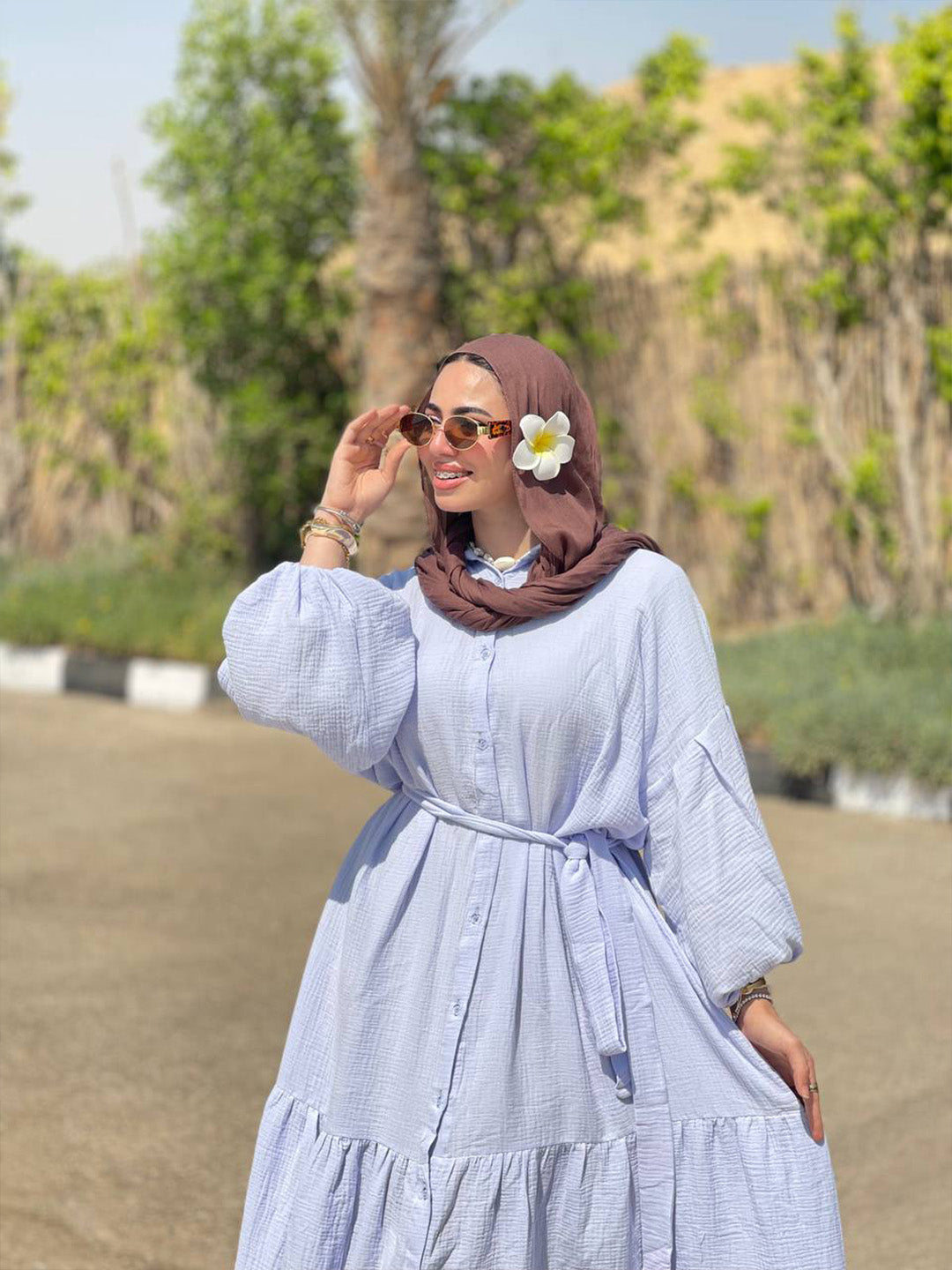 Wide Double-Cotton Dress With Belt