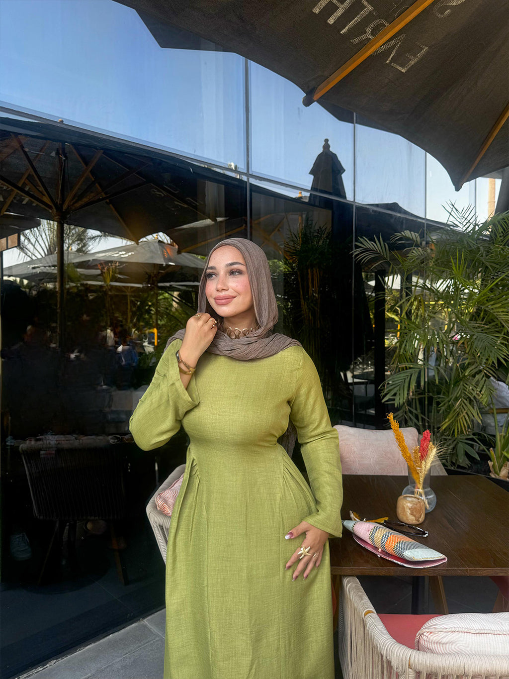 Linen Dress with Side Slits & Belt