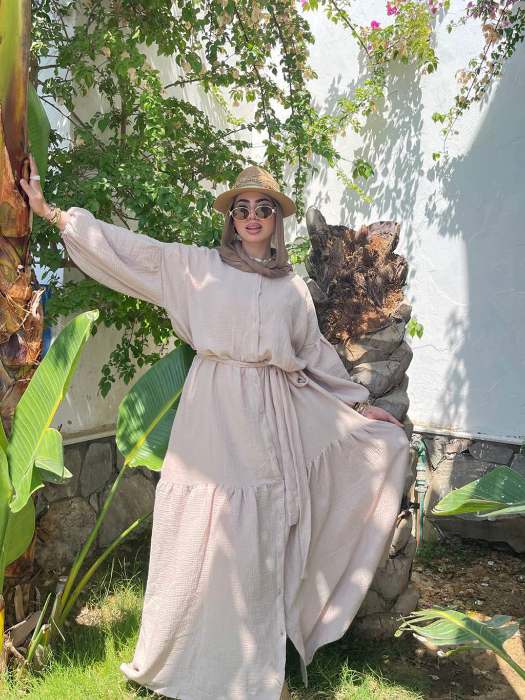 Wide Double-Cotton Dress With Belt