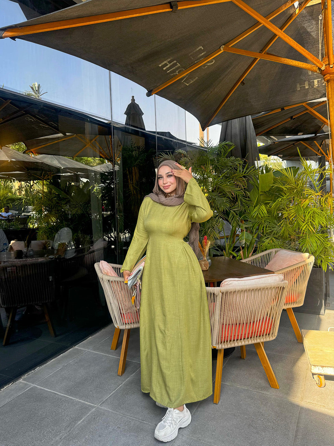 Linen Dress with Side Slits & Belt