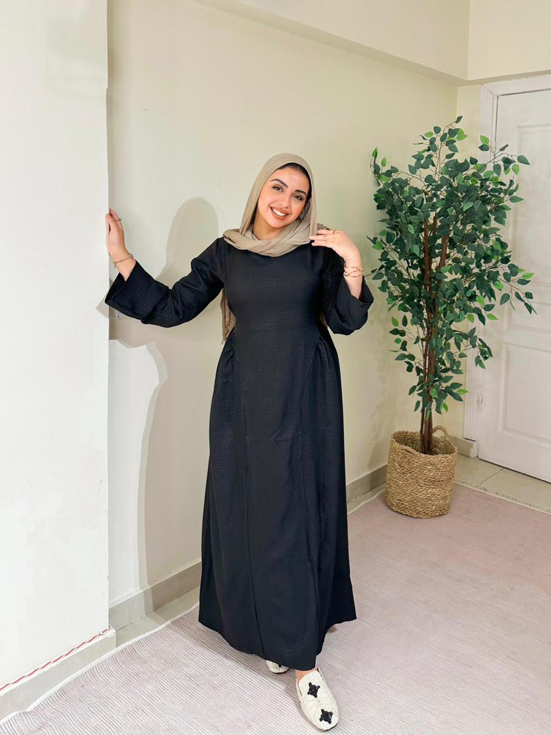 Linen Dress with Side Slits & Belt